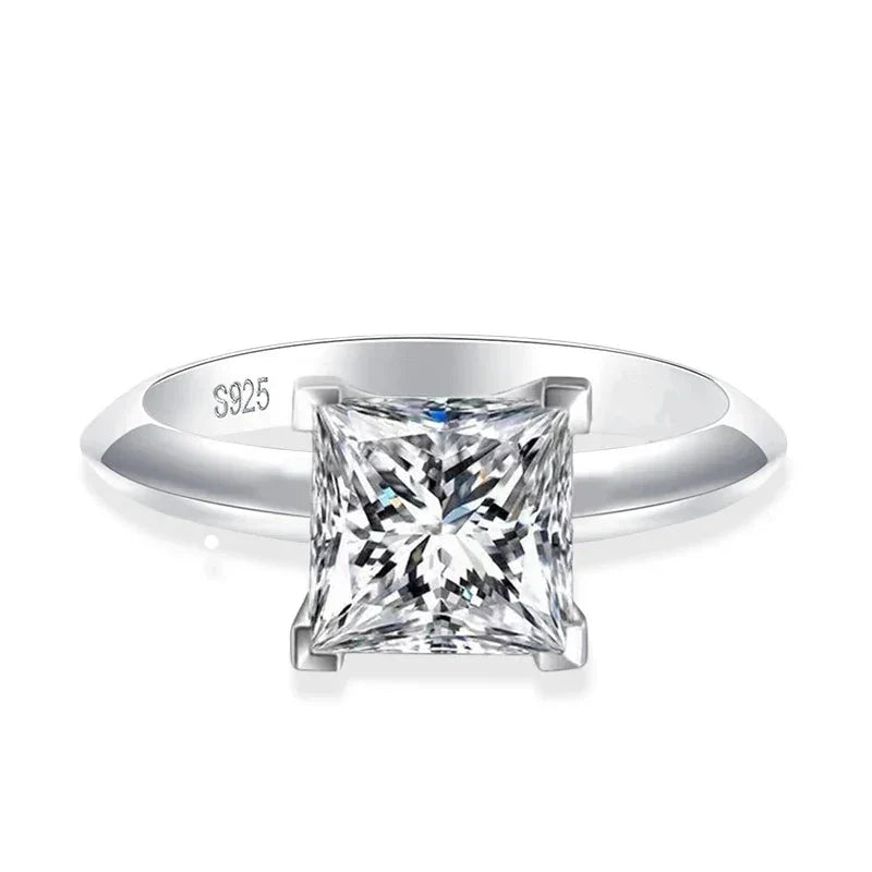 Tezzc 1ct 2ct Princess Cut Moissanite Lab Diamond Ring For Women 925 Sterling Silver Pass Diamond Test Bands Party Wedding Rings