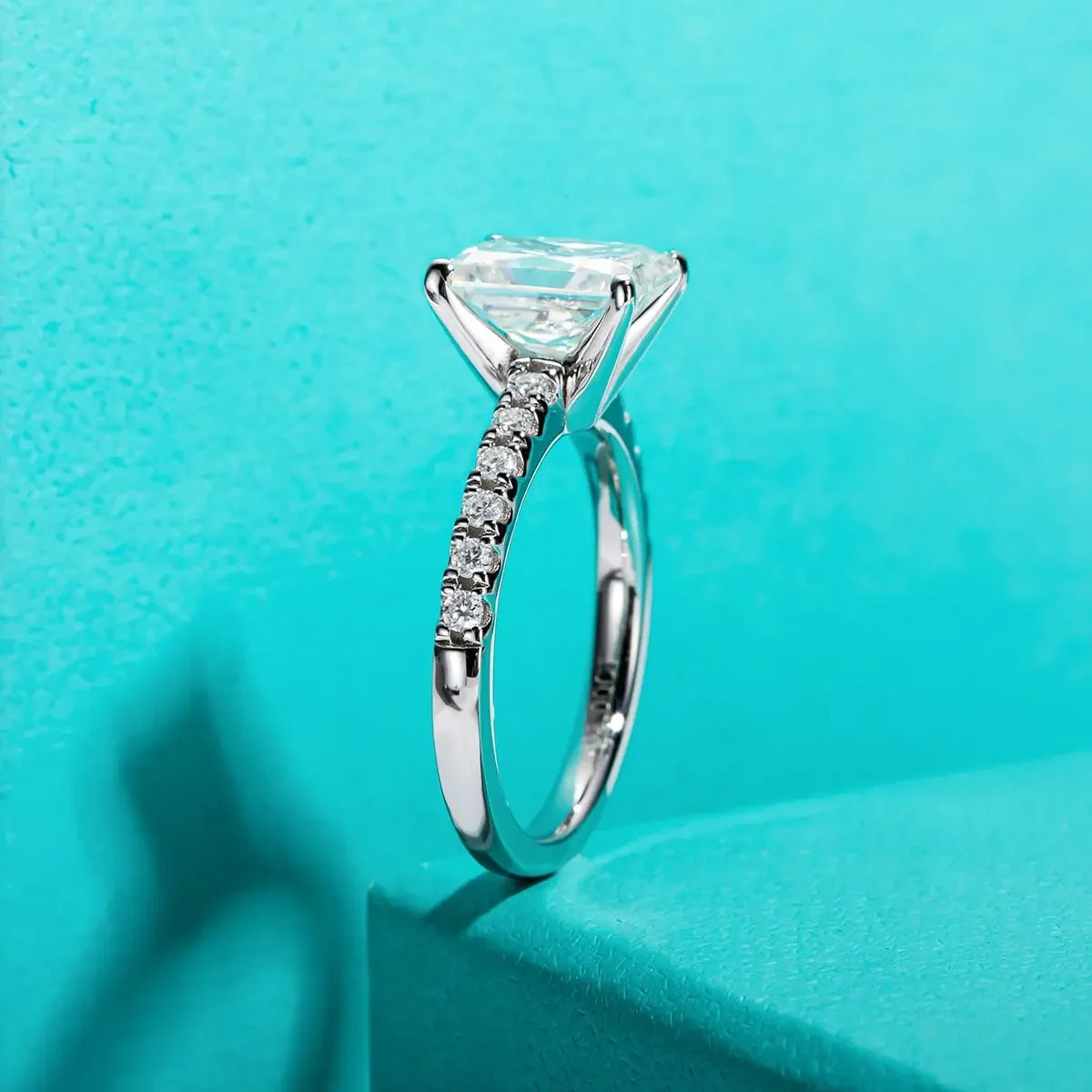 LUX 3ct D Color Radiant Cut D Color Moissanite Ring
