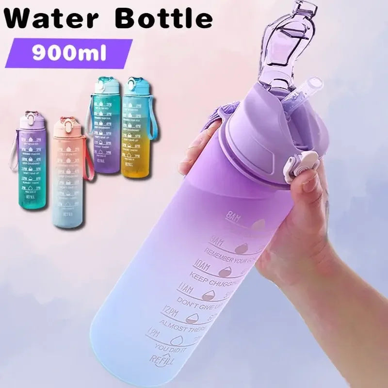 Gradient Sports Water Bottle with Time Marker Leak-proof Cup Motivational BPA Free