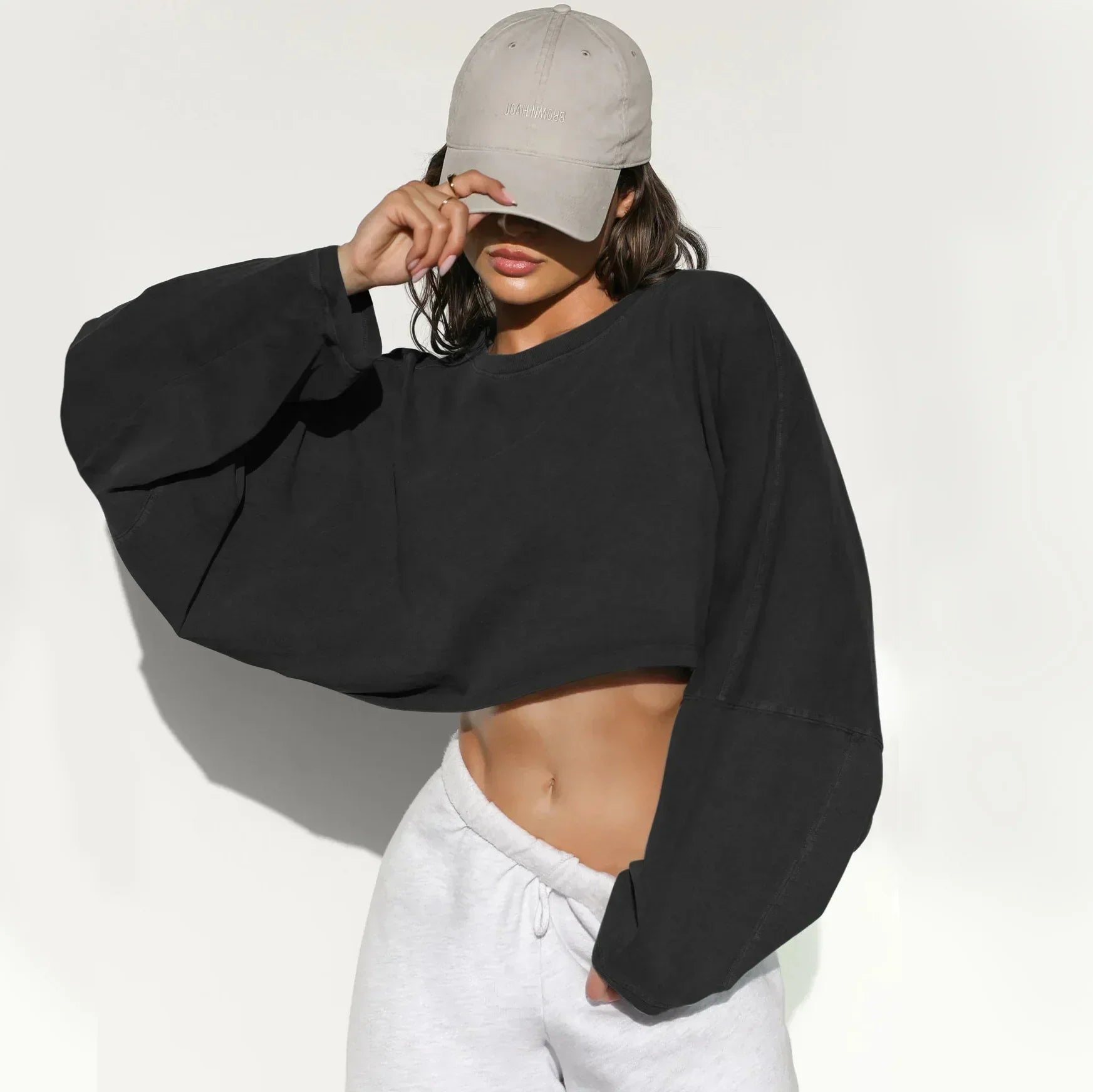 LO Casual Women's T-shirt Long Sleeved Top Knitted Sweater Clothing Round Neck Top Women's Short Sports Yoga Top