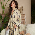 Lisacmvpnel Leopard Print Bat Sleeve Ice Silk Women's Pajamas Simple And Natural Thin Sation Women's Pijama