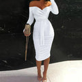 Spring Elegant Off The Shoulder Belted Bodycon Dress