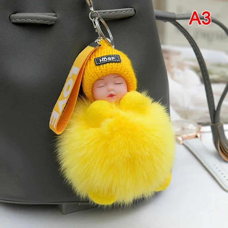 Pompom Sleeping Baby Keychain