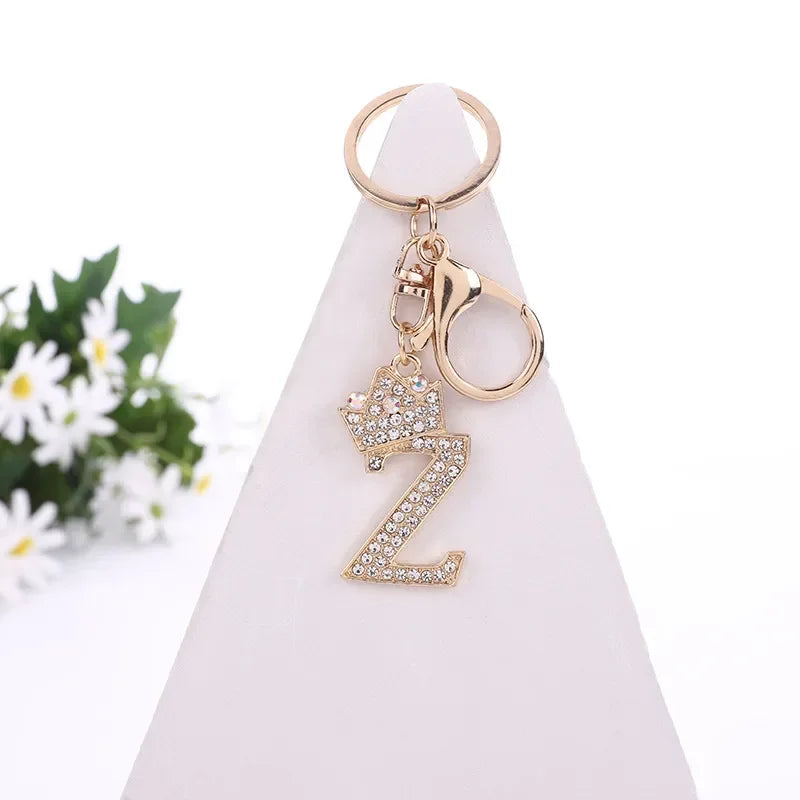 Luxury Crown 26 Letter Metal Keyring Fashion Rhinestone Keychain