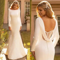 Elegant Mermaid Wedding Dresse Satin Cowl Back O-Neck Bridal Gown Simple White Long Sleeves Vestido de Novia 2023 Sweep Train