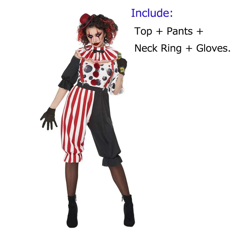 Multiple Lady Circus Clown Costume Crazy Naughty Harlequin Pennywise Roleplay Cosplay Carnival Halloween Fancy Party Dress