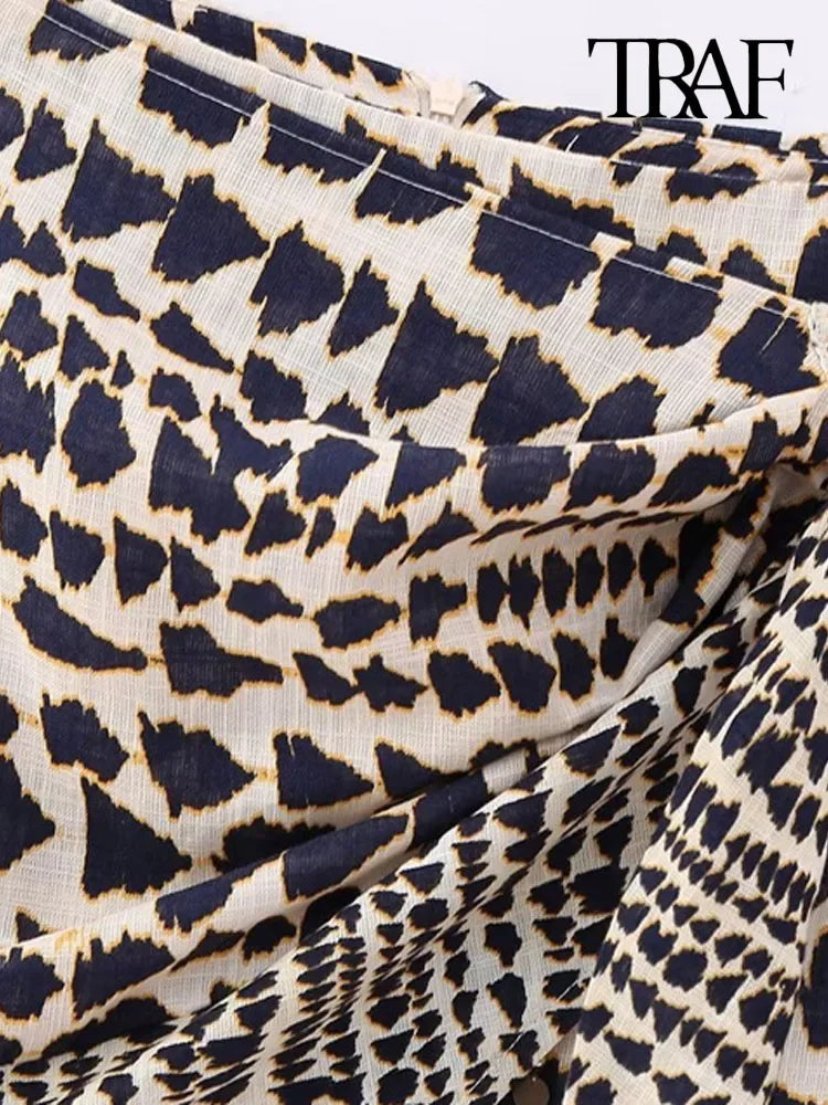Beaded Print Wrap Mini Skirt