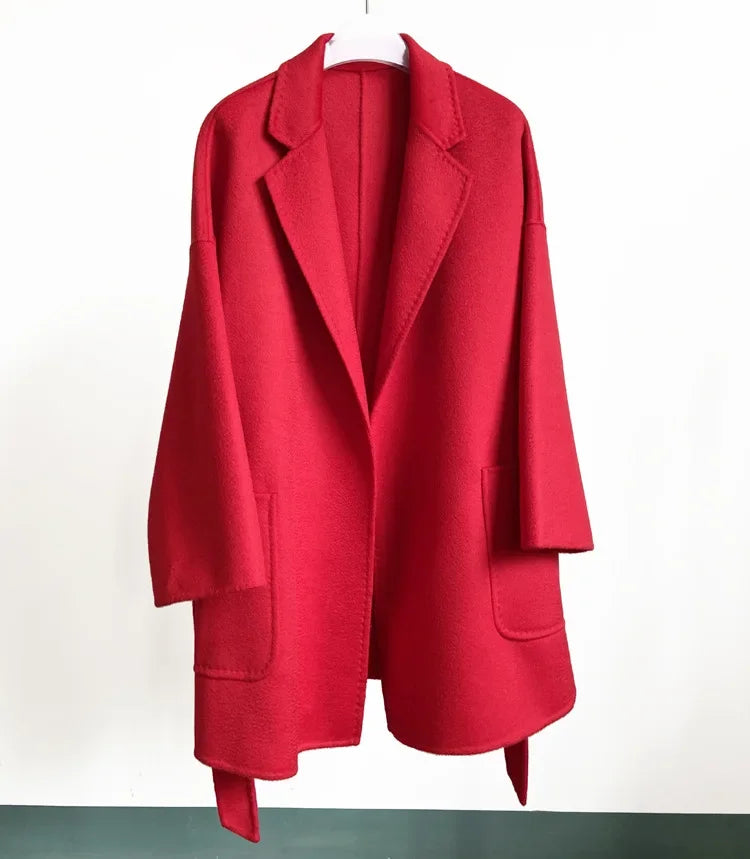 Brand high-end water corrugated double face cashmere coat Women 2022 loose lapel winter wool coat jacket