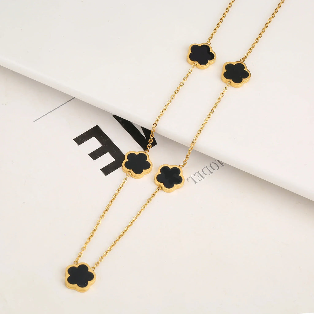 Stainless Steel Non Fading Minimalist Creative Plant Live Leaf Petal Flower Pendant Necklace Earrings Bracelet Jewelry Set