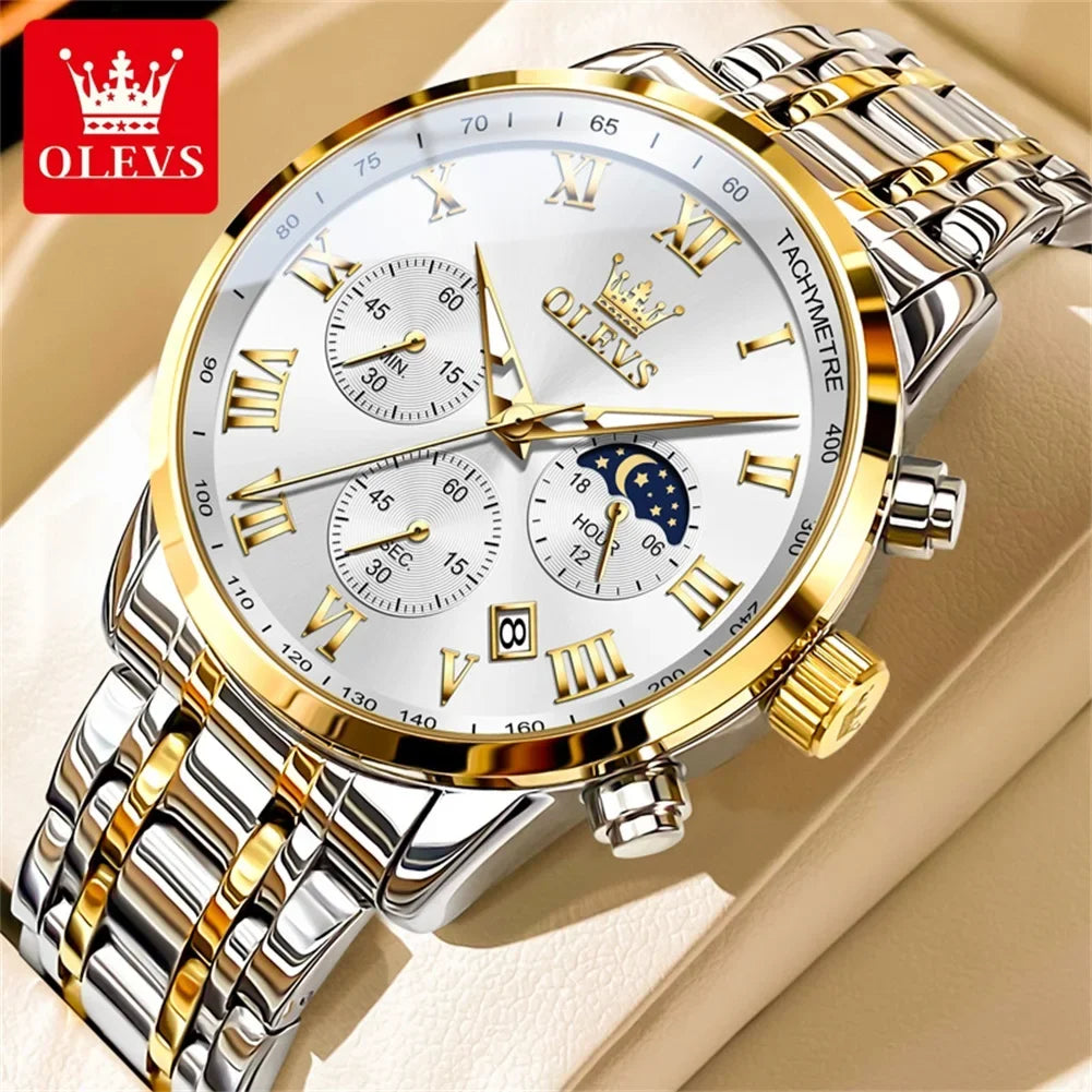 Luxury Brand Men's Stainless Chronograph Quartz Watch