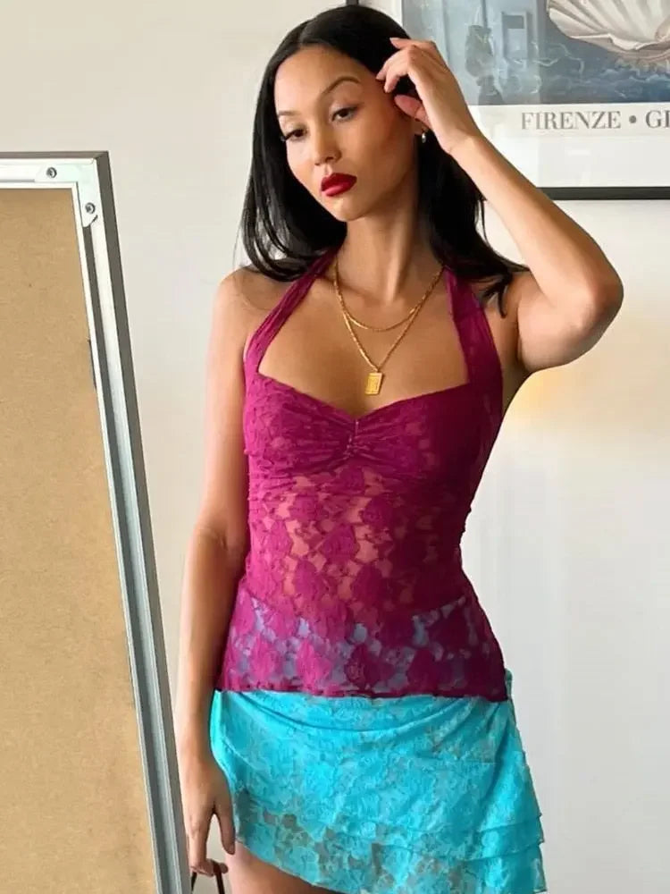 Ladies Halter Lace Crop Top