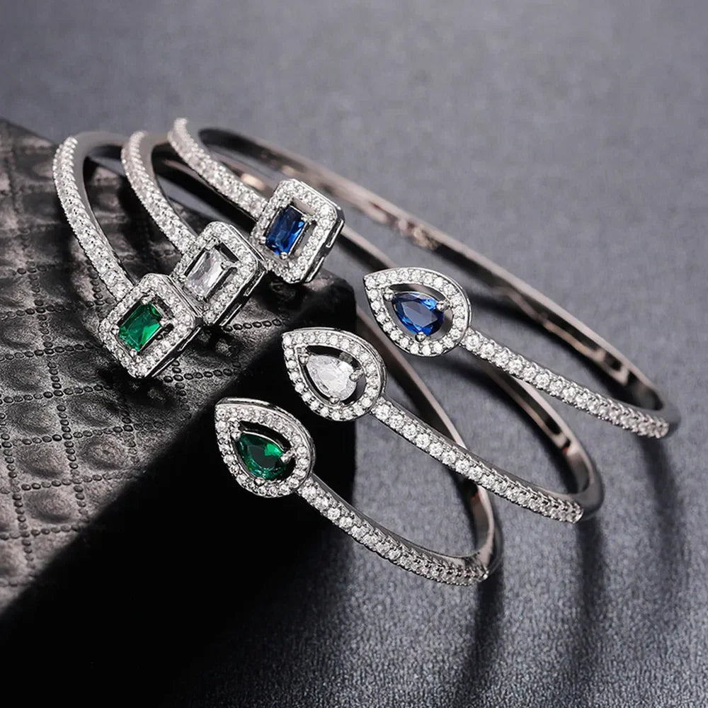 Luxury Green/White/Blue Cubic Zirconia Cuff Bracelet