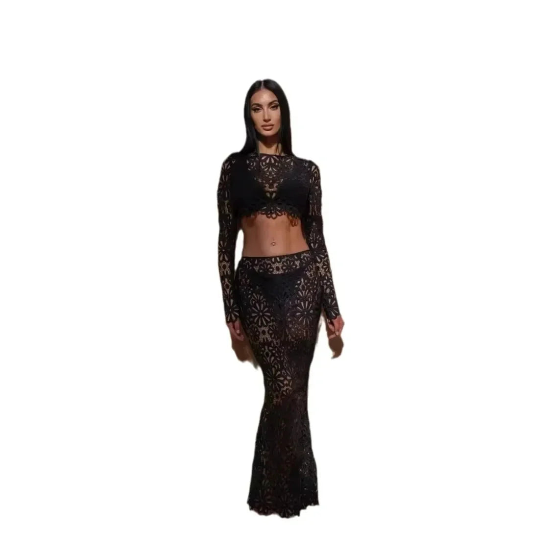Boho Tribe Long Sleeve Lace Top & Skirt Set