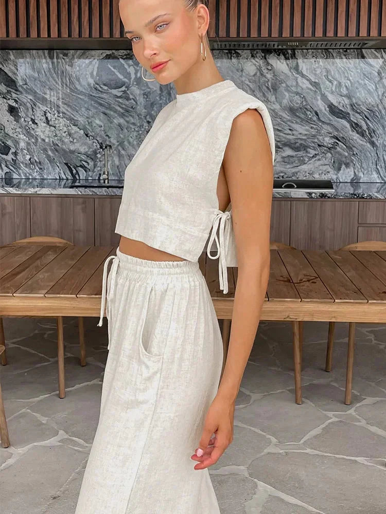 Linen Crop Top & Pants Set