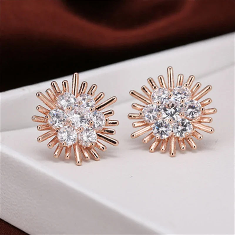 Retro Fashion High-grade Crystal Rose Earrings Women Zircon Ear Studs Wedding Jewelry Gifts