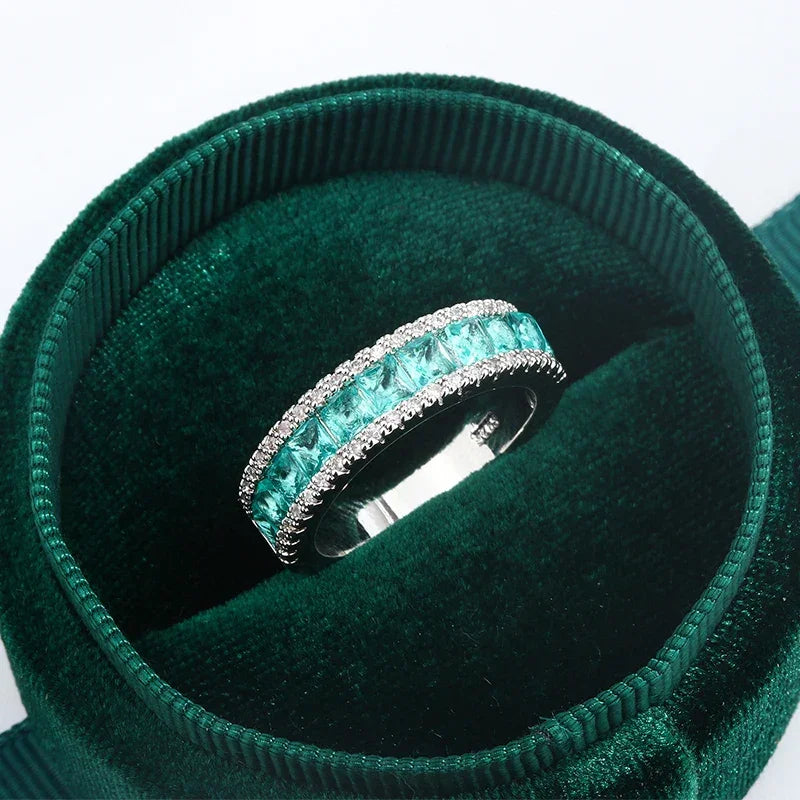 Beautiful 925 Silver Plated Women's Ring Geometric Square Green Zircon Jewelry Anniversary Gift Fashion Engagement Ring
