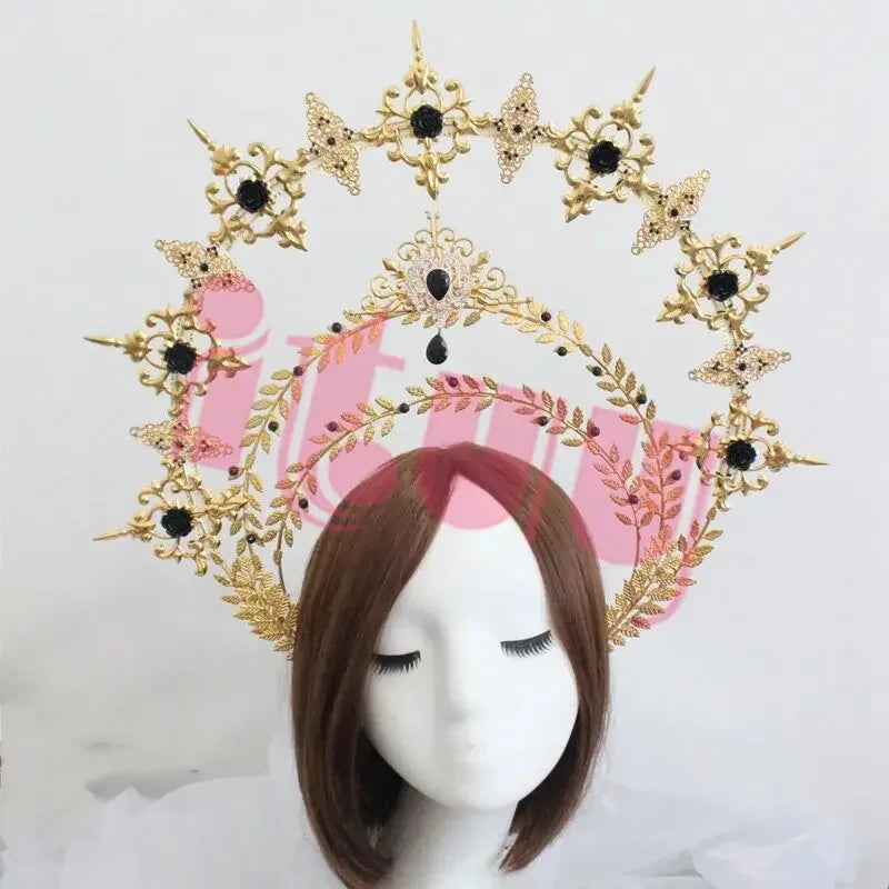 Sun Goddess Angel KC Halo Crown Headpiece Queen Anna Baroque Pearl Tiara Headband Lolita Collection Gothic Accessories