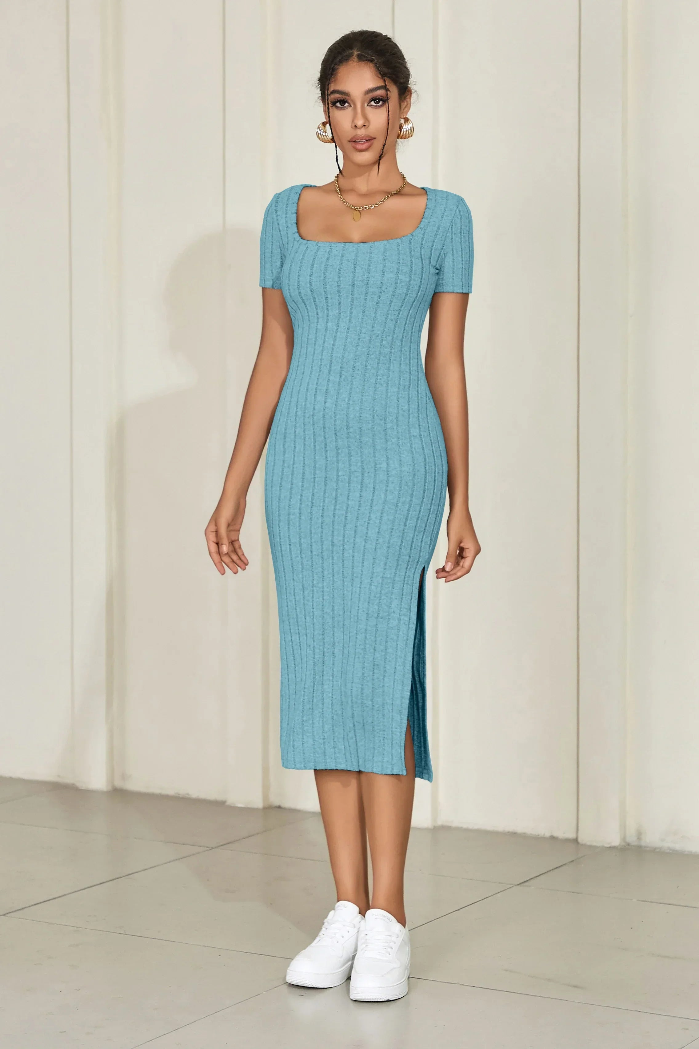 Lauren Short Sleeve Knit Midi Dress