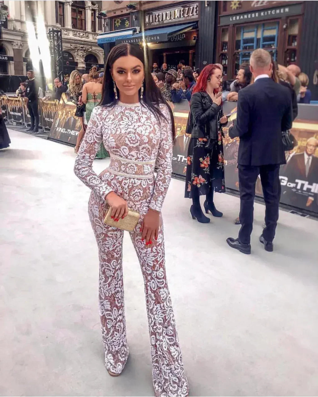 Elegant Lace Long Sleeve Bell-Bottom Jumpsuit