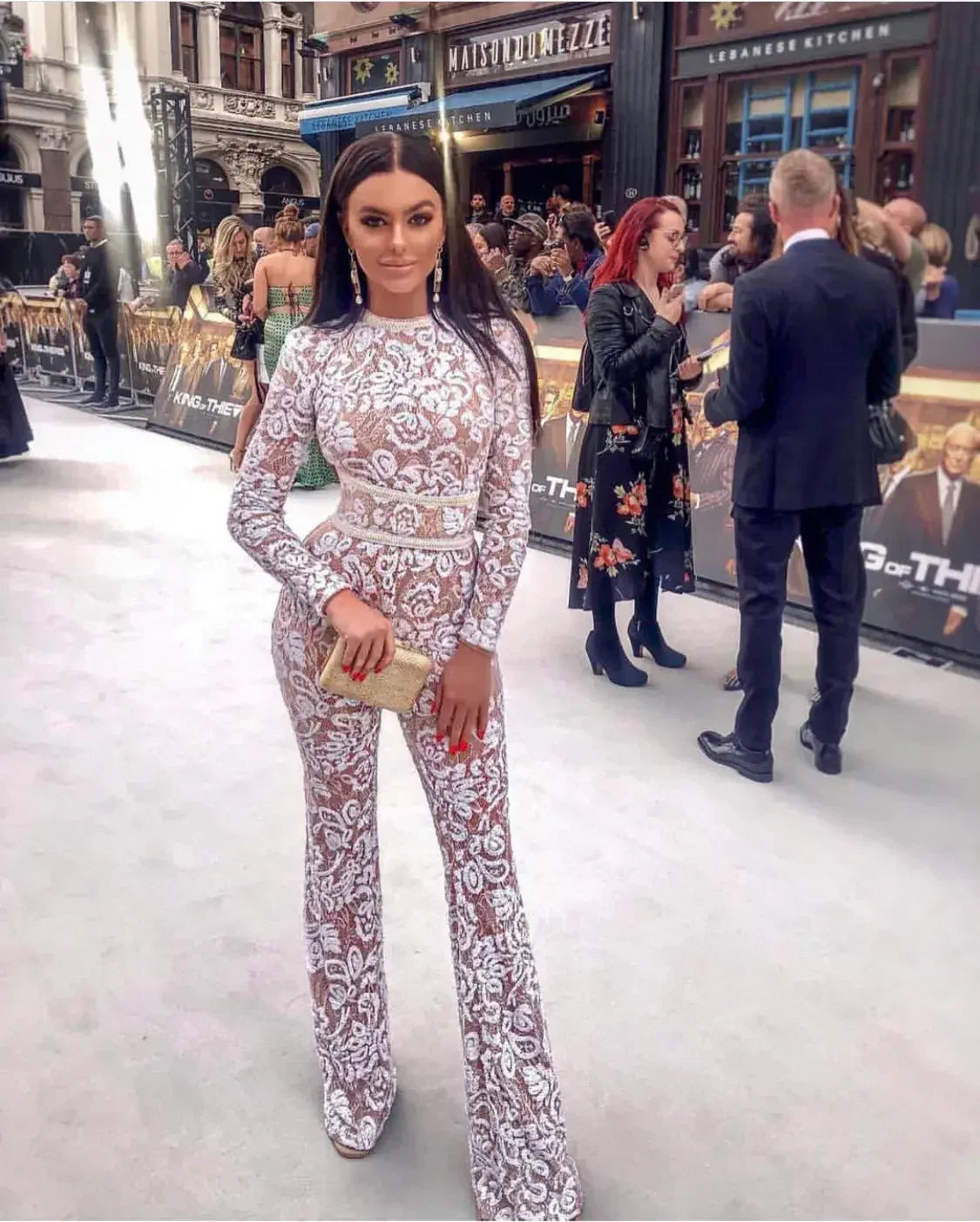 Elegant Lace Long Sleeve Bell-Bottom Jumpsuit