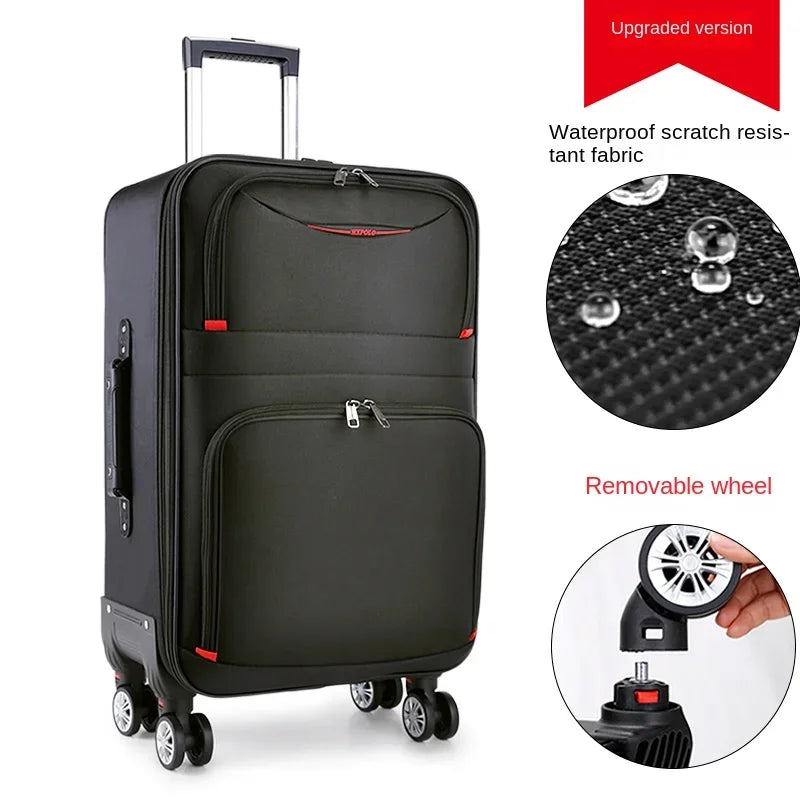30" Large Capacity Black Luggage Waterproof Durable Trolley Case Oxford Cloth Detachable Spinner Wheel 20" Password Suitcase