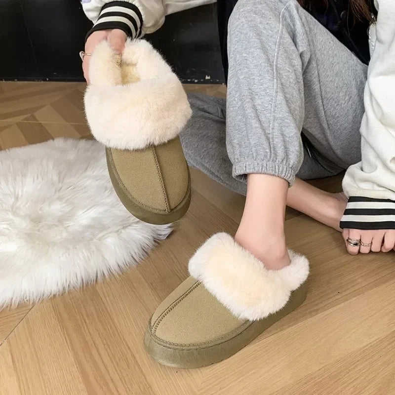 Platform Suede Fur Slippers