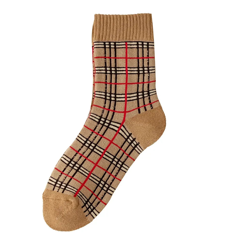 Geometric Lattice Fun Socks Japanese Style Embroidered Happy Fashion Spring Kawaii Harajuku Cotton Long Funny Autumn Female Cute