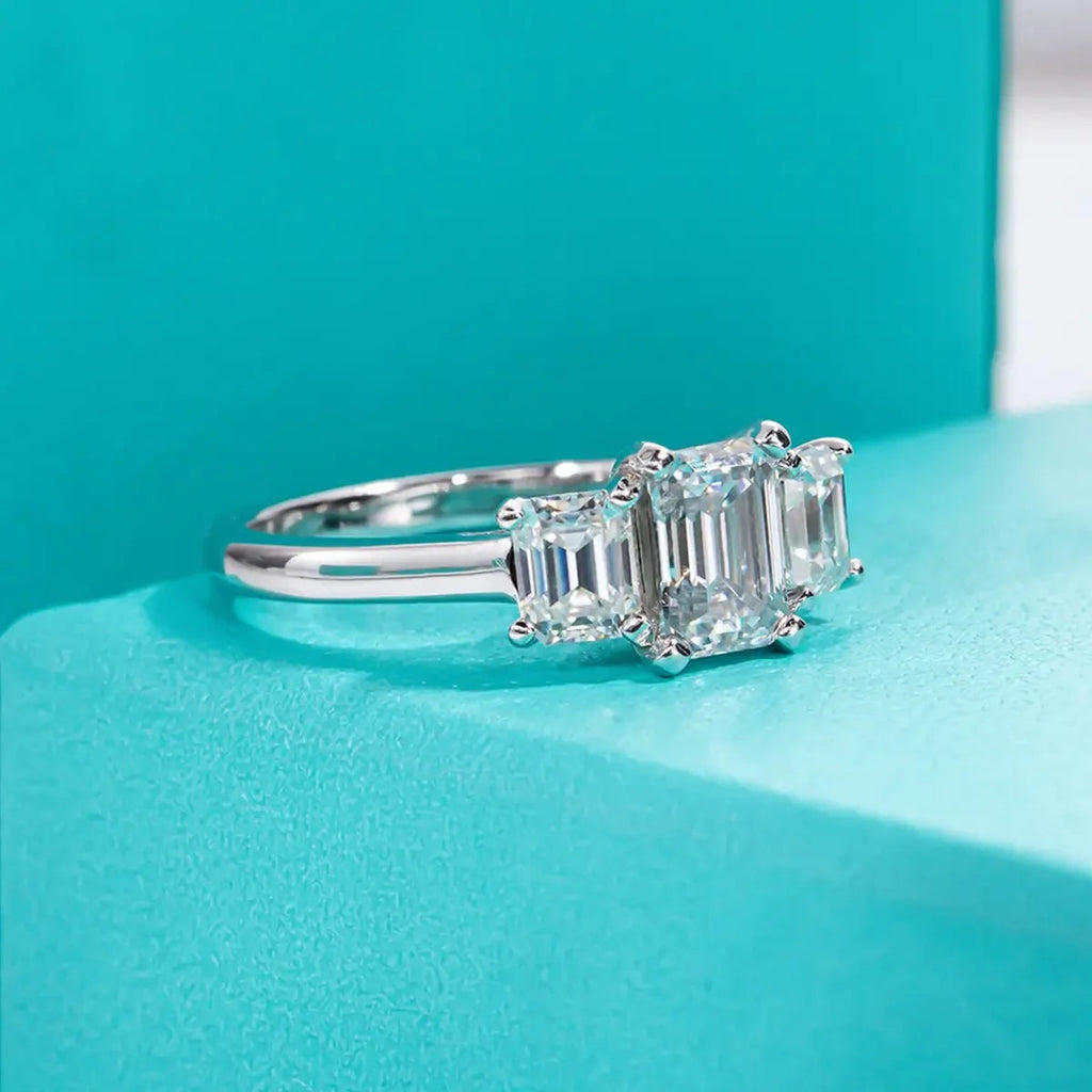 LUX 1.8ctw Emerald Cut D Color Moissanite Ring 18K Gold Plated 925 Sterling Silver