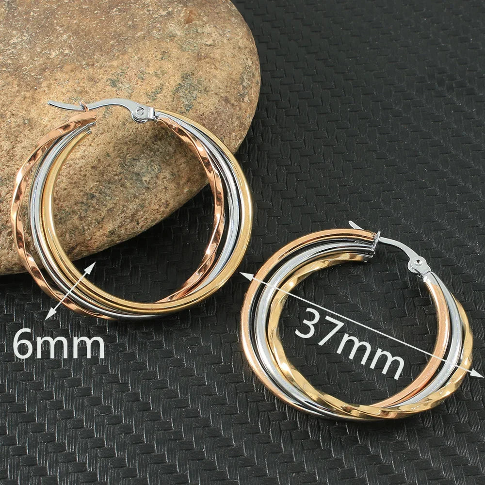 Newest Gold Color Fashion Stainless Steel Jewelry Simple Hoop Earrings Personality Bijoux En Acier Inoxydable Femme EFGZCBEP