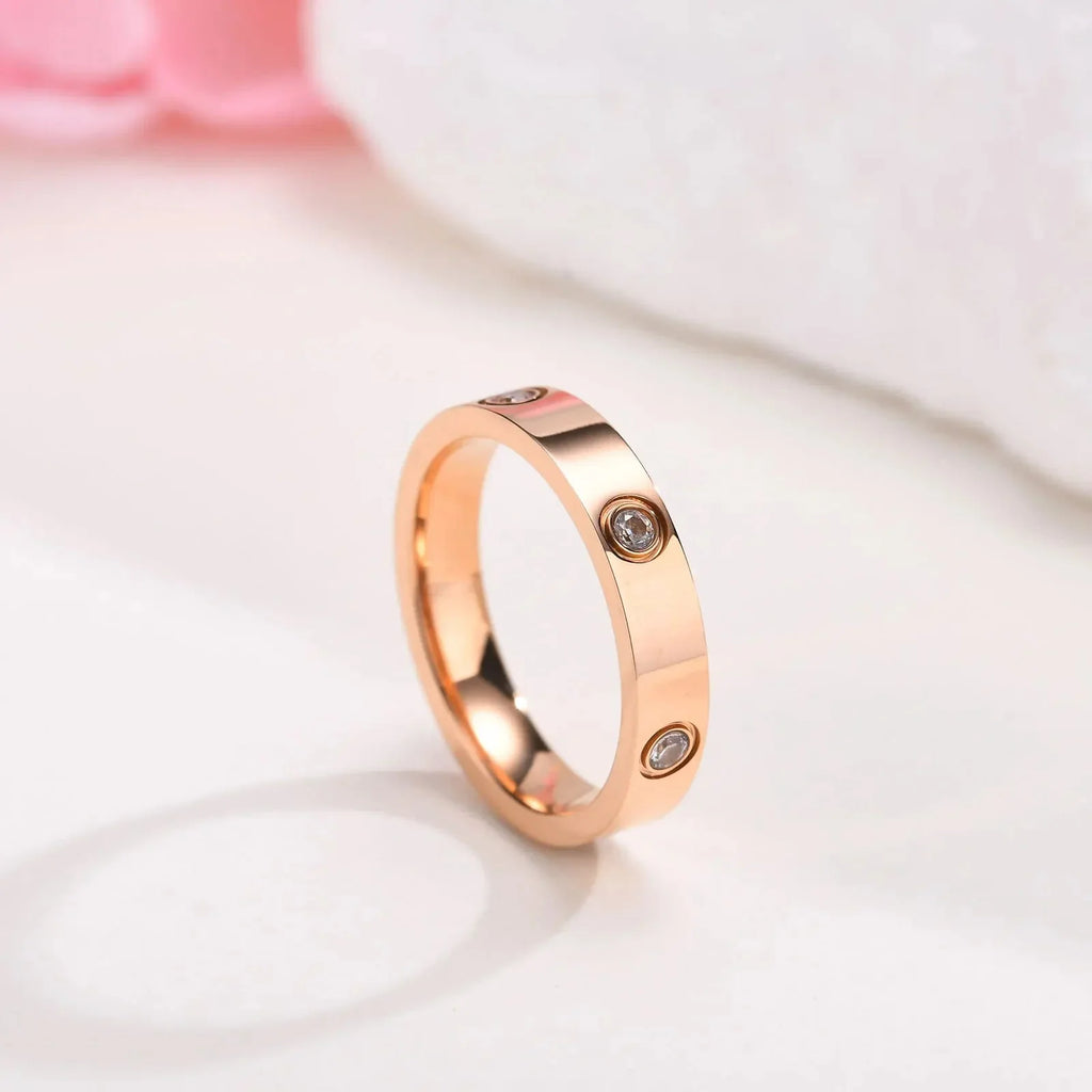 Dainty Cubic Zirconia Love Promise Rings For Women, Gold Plated Stainless Steel Wedding Band Jewelry To Girls Lover