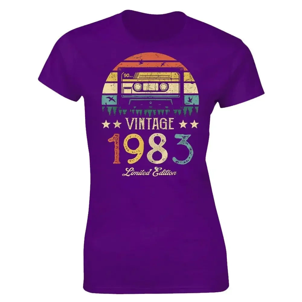 Vintage 1983 Limited Edition Retro Cassette Women T Shirt 40th 40 Years Old Birthday Party Girlfriend Gift Black T-shirt