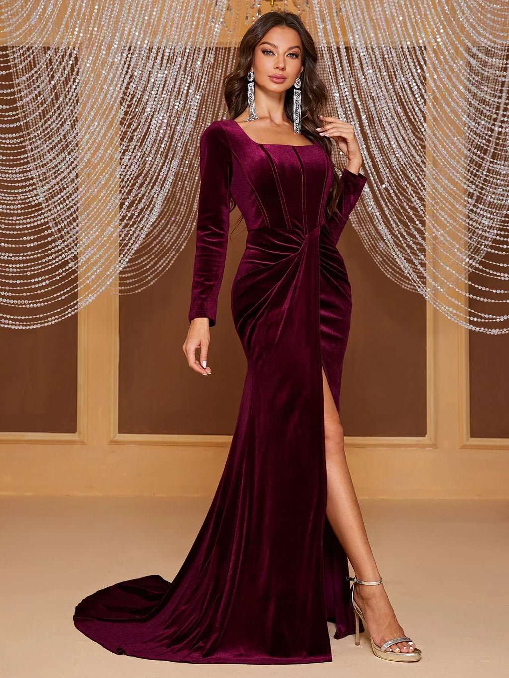 Velvet Off The Shoulder Mermaid Evening Dress