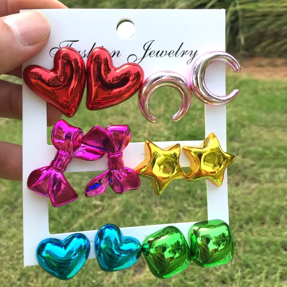 Happy Metallic Balloon Stud Earrings Set