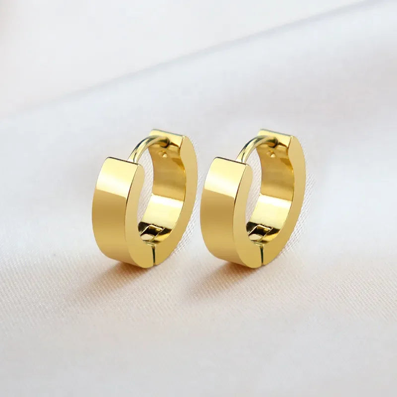 Gold Color Stainless Steel Hoop Earrings for Women Small Simple Round Circle Huggies Ear Rings Steampunk Accessories