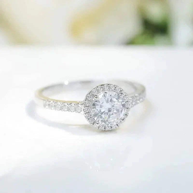 Tigrade 925 Sterling Silver Rings Round 1.25CT Halo CZ Engagement Rings for Women Cubic Zirconia Wedding Bands Promise Rings