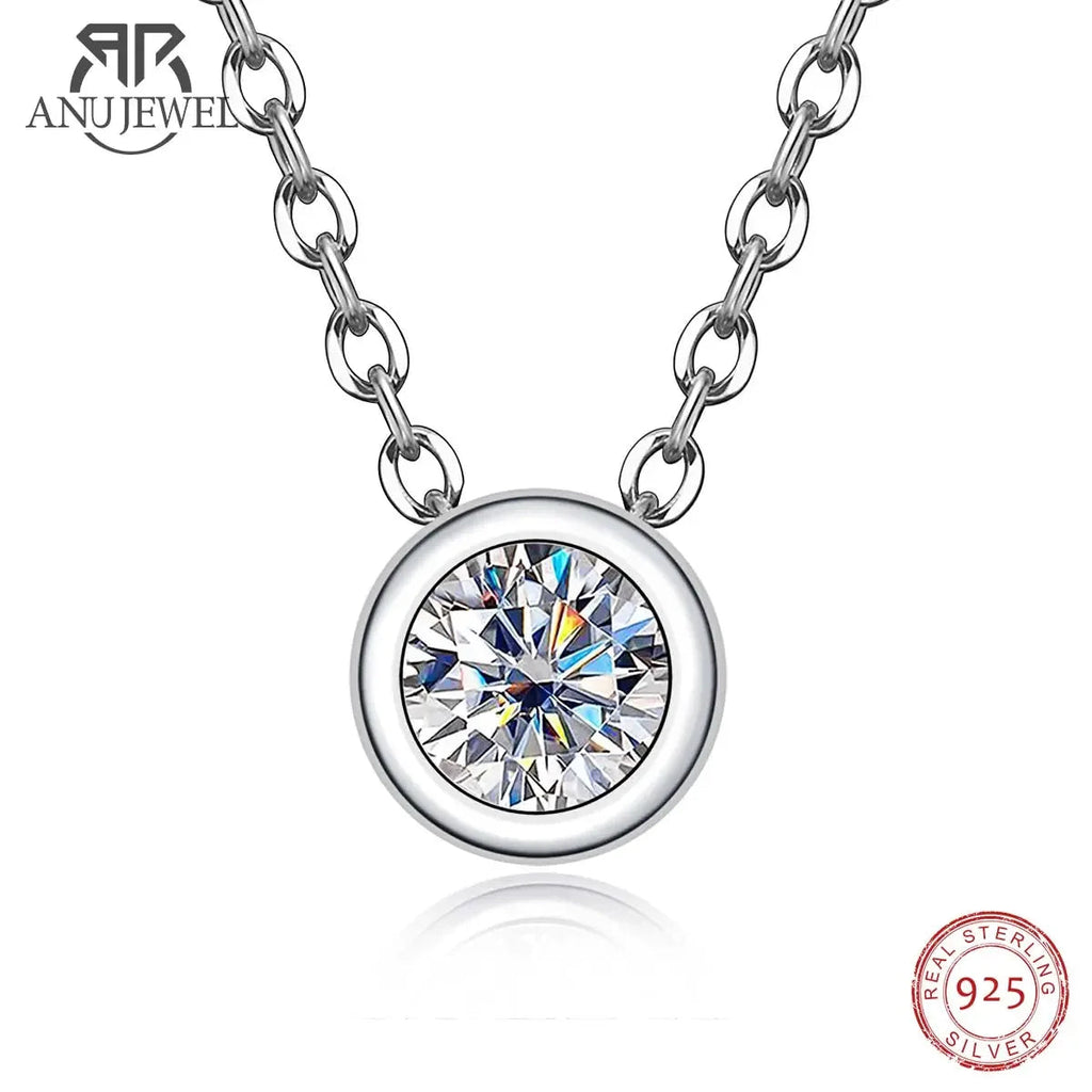 925 SS Round Brilliant 18K Gold Plated 0.3ct D Color Moissanite Necklace