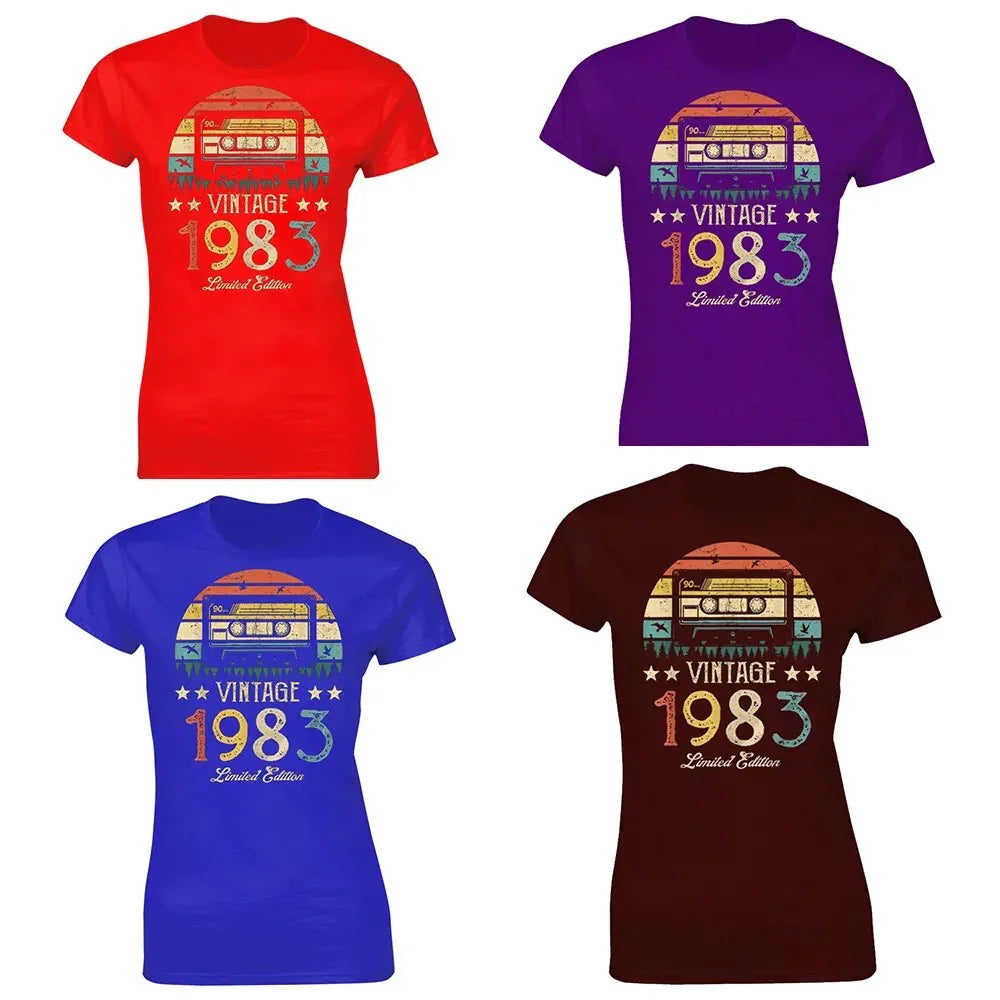 Vintage 1983 Limited Edition Retro Cassette Women T Shirt 40th 40 Years Old Birthday Party Girlfriend Gift Black T-shirt