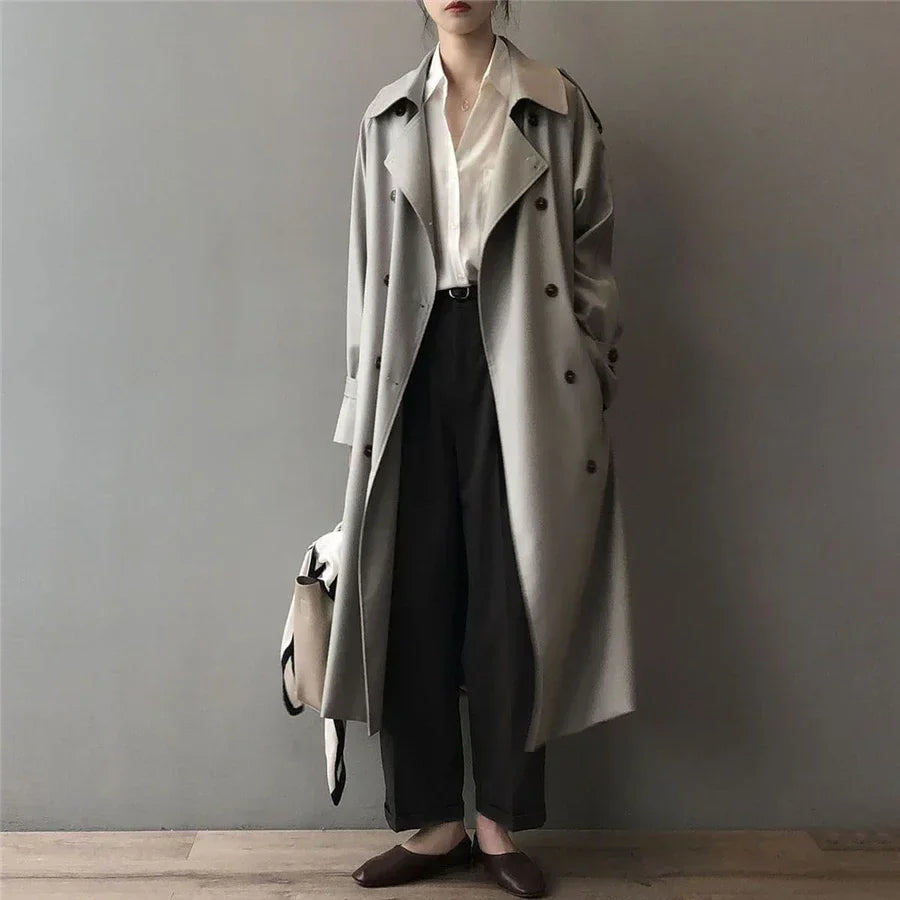 European Double Breasted Long Trench Coat