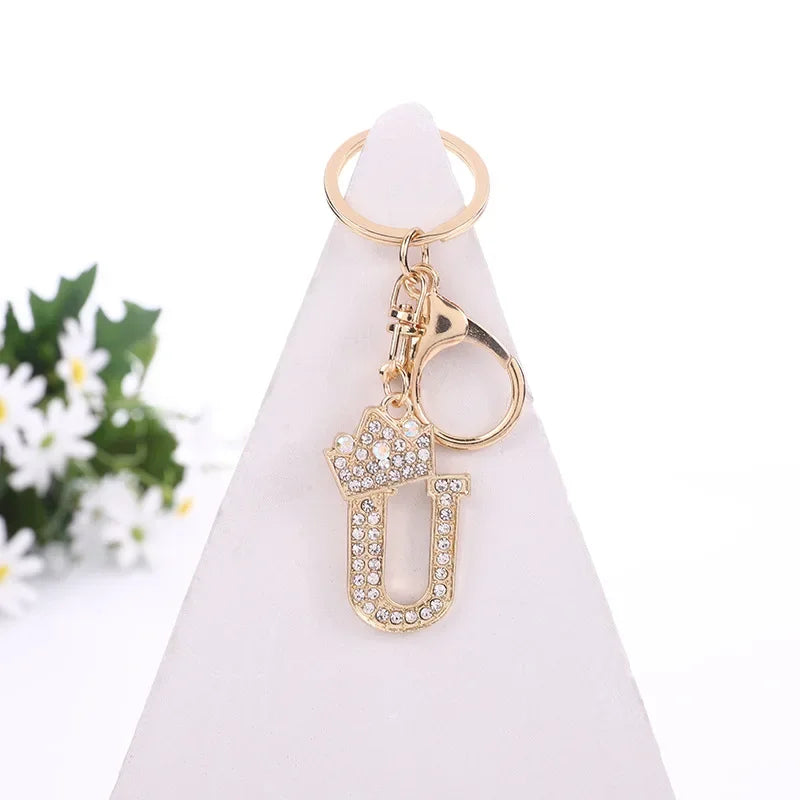 Luxury Crown 26 Letter Metal Keyring Fashion Rhinestone Keychain