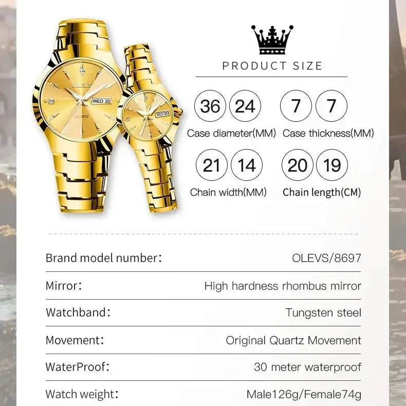 Tungsten Steel Luxury Waterproof Quartz Calendar Watch