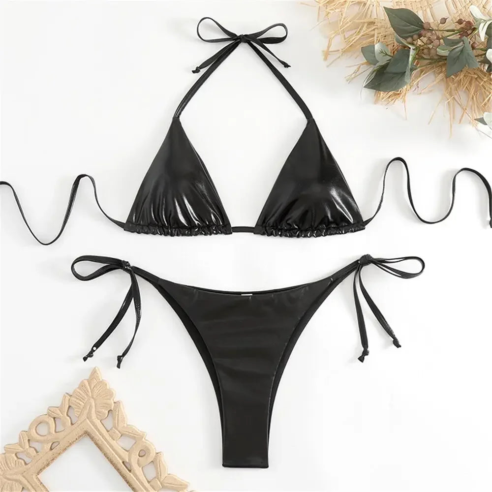 Pamela Patent Leather G-String Swimwear