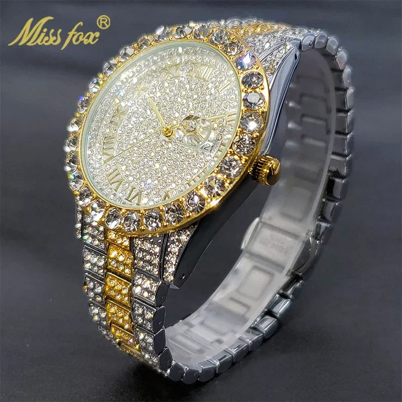 Bling Moissanite SS Quartz Calendar Watch