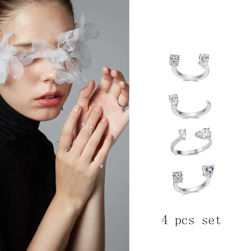 ZAKOL Korea Shiny Cubic Zircon Leaf Shape Open Rings for Women Fashion Geometry Crystal Finger Ring Anillos for Party Jewelry