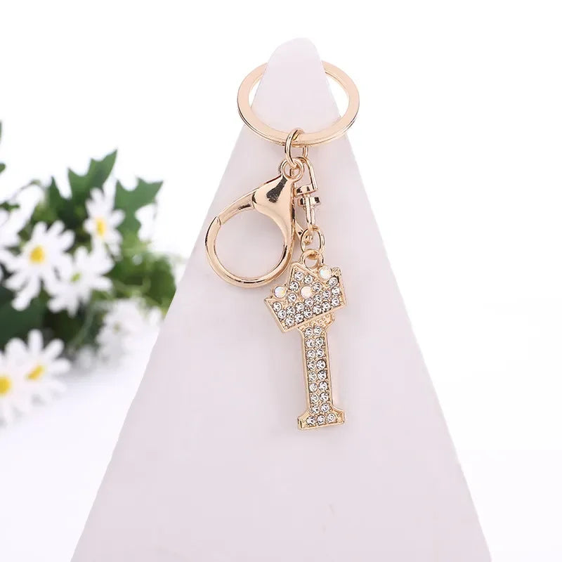 Luxury Crown 26 Letter Metal Keyring Fashion Rhinestone Keychain