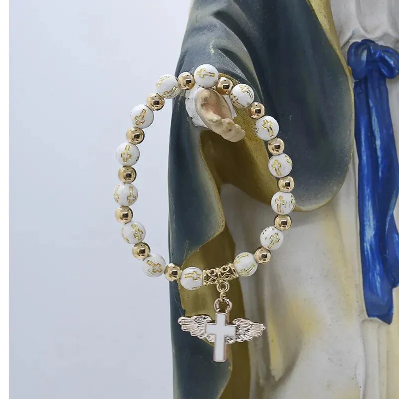 Angel Wing Cross Rosary Bracelets