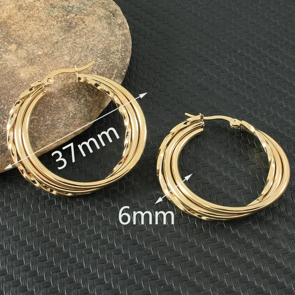 Newest Gold Color Fashion Stainless Steel Jewelry Simple Hoop Earrings Personality Bijoux En Acier Inoxydable Femme EFGZCBEP