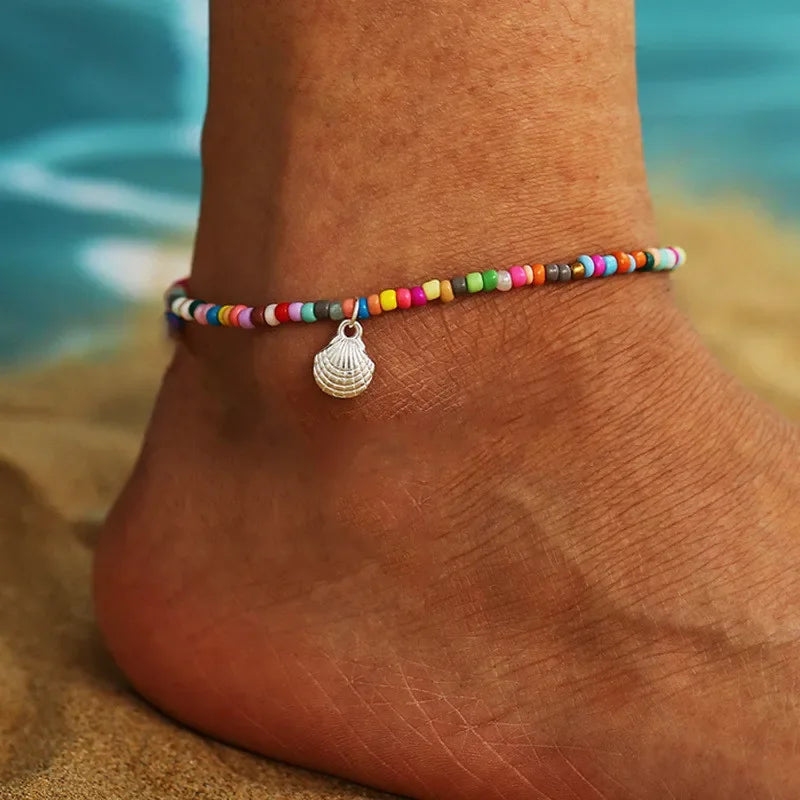 Modyle Vintage Silver Color Beads Starfish Anklets For Women Handmade Beaded Ankle Bracelet Summer Beach Foot Jewelry