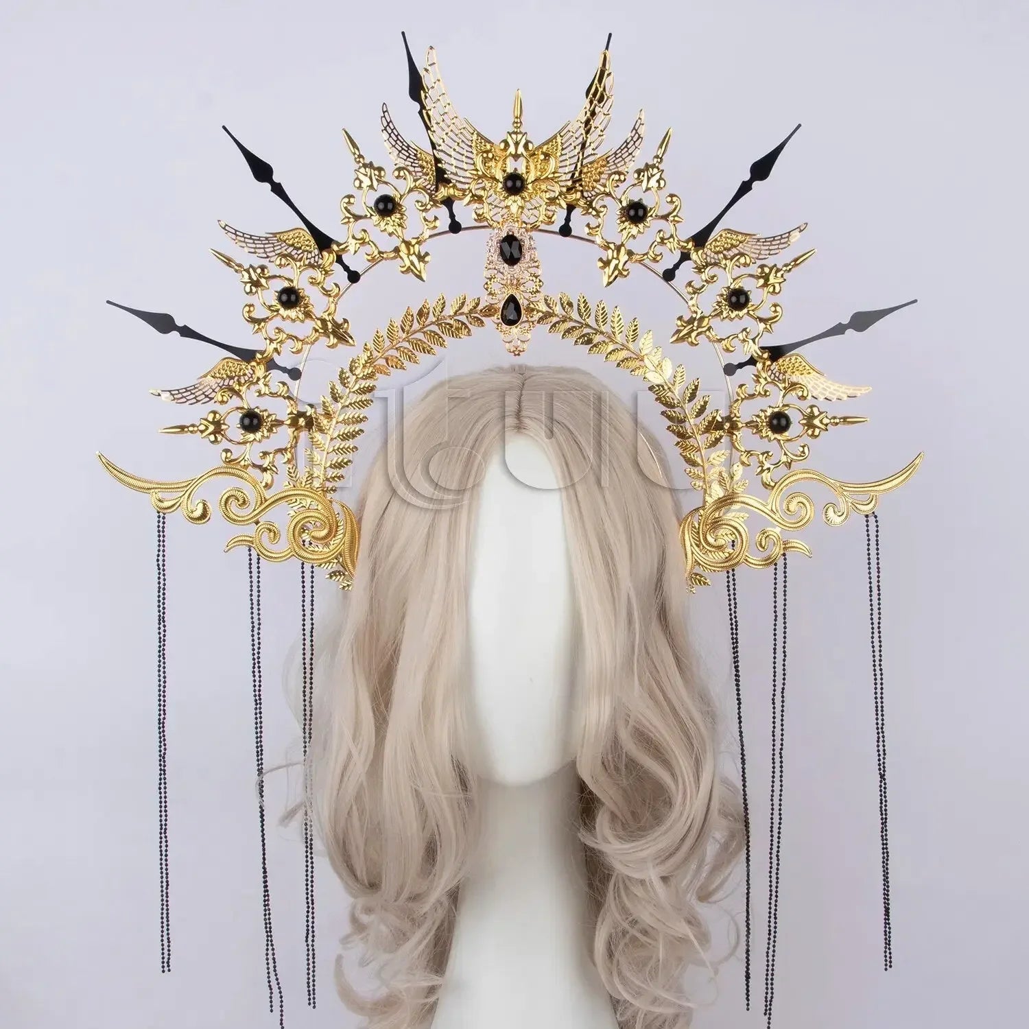 Sun Goddess Angel KC Halo Crown Headpiece Queen Anna Baroque Pearl Tiara Headband Lolita Collection Gothic Accessories