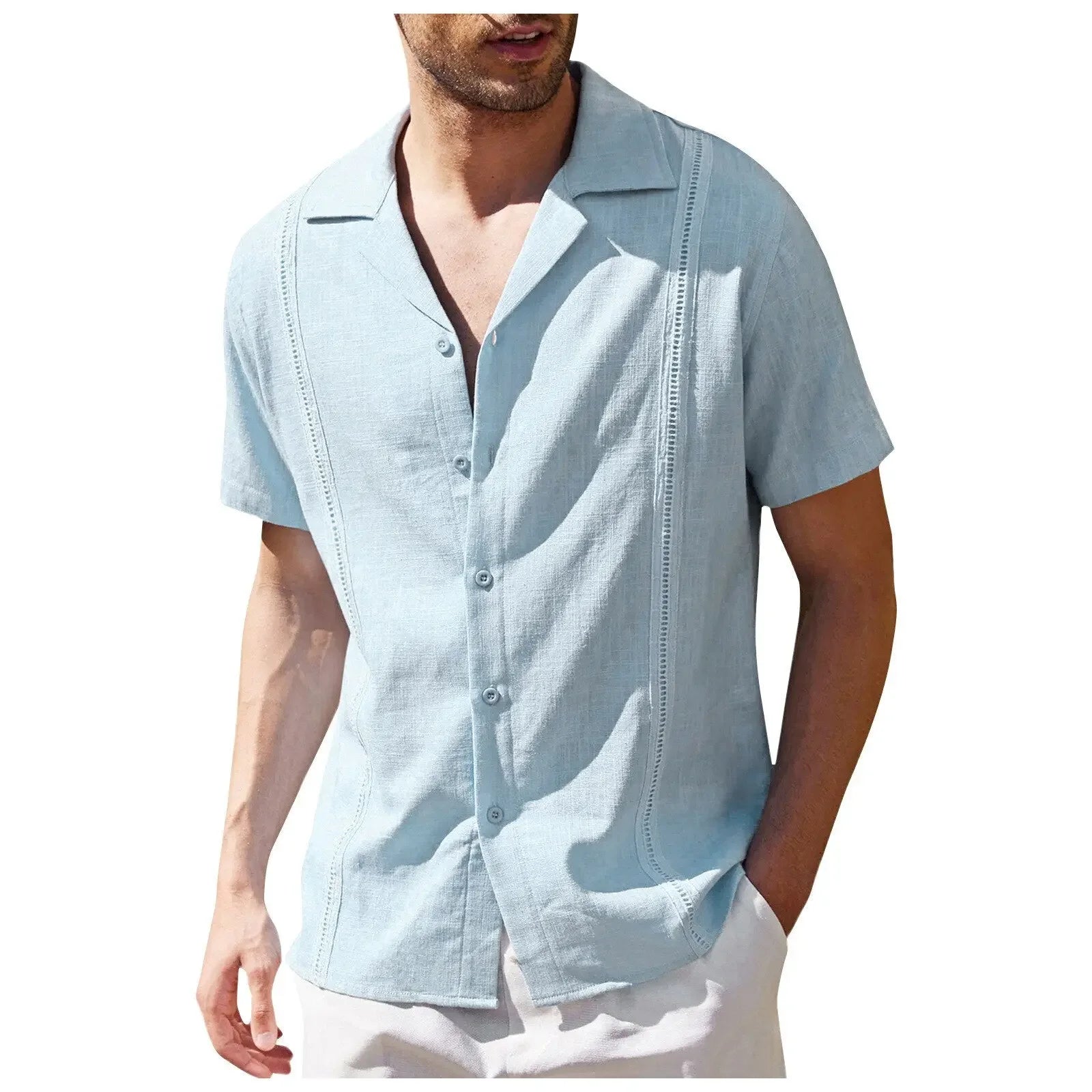 New Arrival Men's Cotton and Linen Short Sleeve T-shirt+Ankle Length Pant Set Solid Shirt+Trousers Home Suits Male Size M-3XL