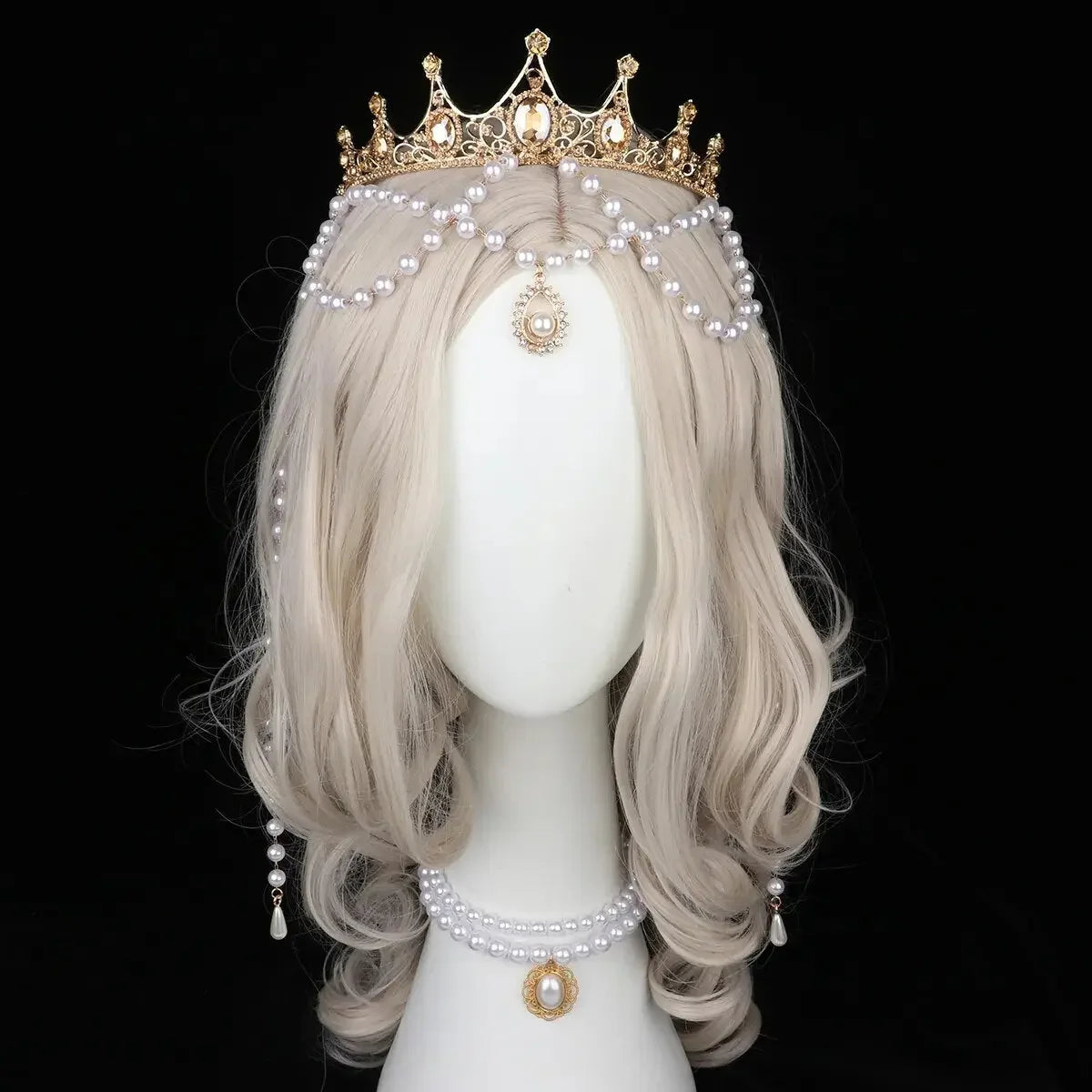 Sun Goddess Angel KC Halo Crown Headpiece Queen Anna Baroque Pearl Tiara Headband Lolita Collection Gothic Accessories